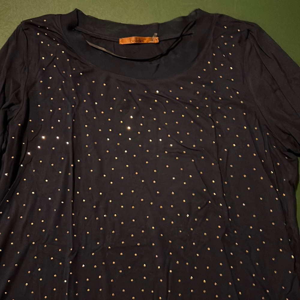 Navy blue top with gold stones